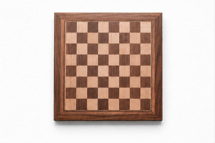 Studio view of the Dechamel Salon Walnut chess board on a white backdrop